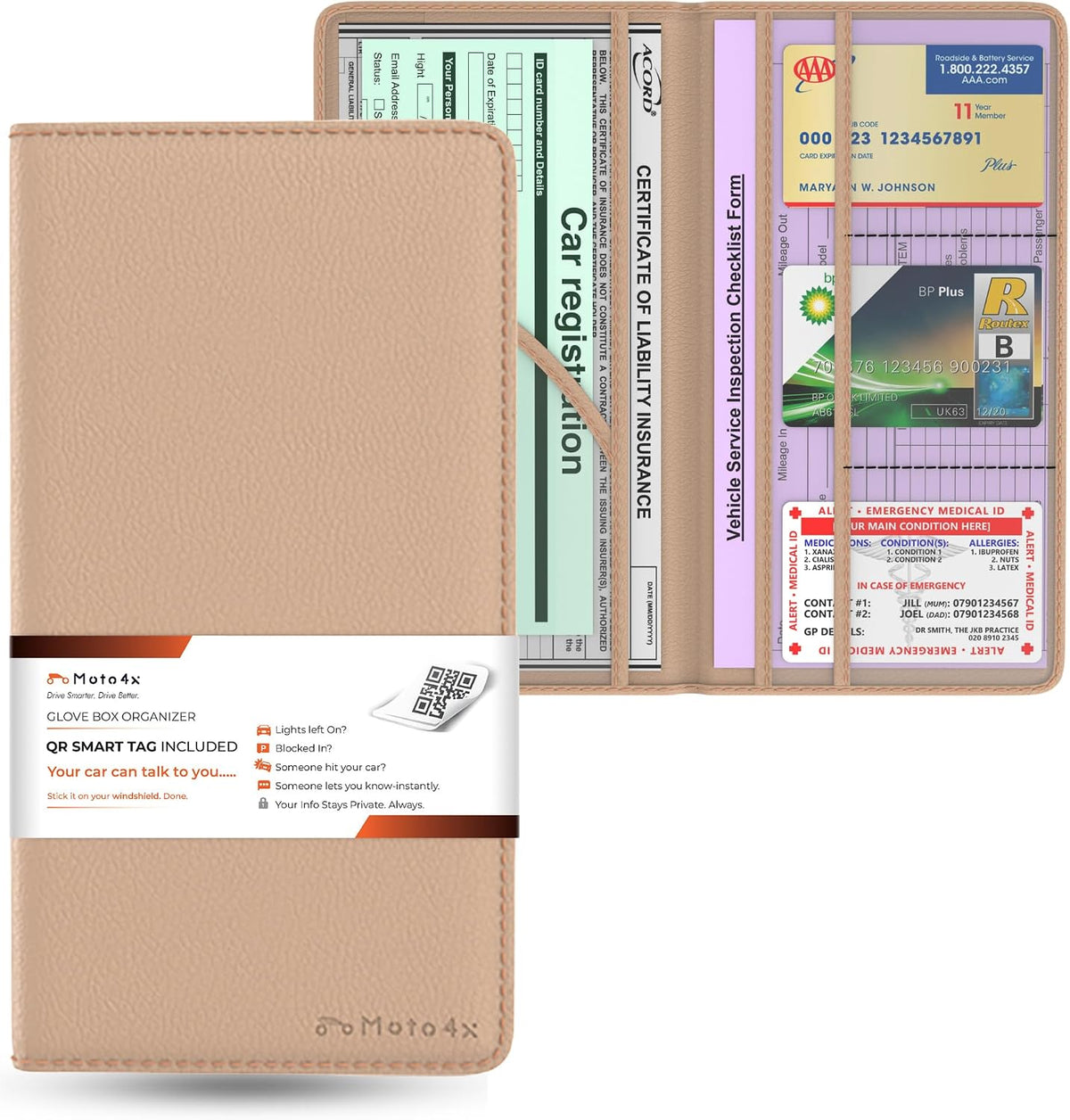 Car Registration and Insurance Card Holder,Beige Premium PU Leather Folder