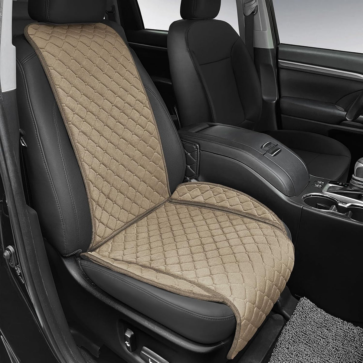 surpassme Comfortable Car Seat Covers Universal Front Seat Covers for Car Accessories with Storage Pockets, Padded Car Interior Covers for Automotive, SUV, Truck, and Van(Khaki)