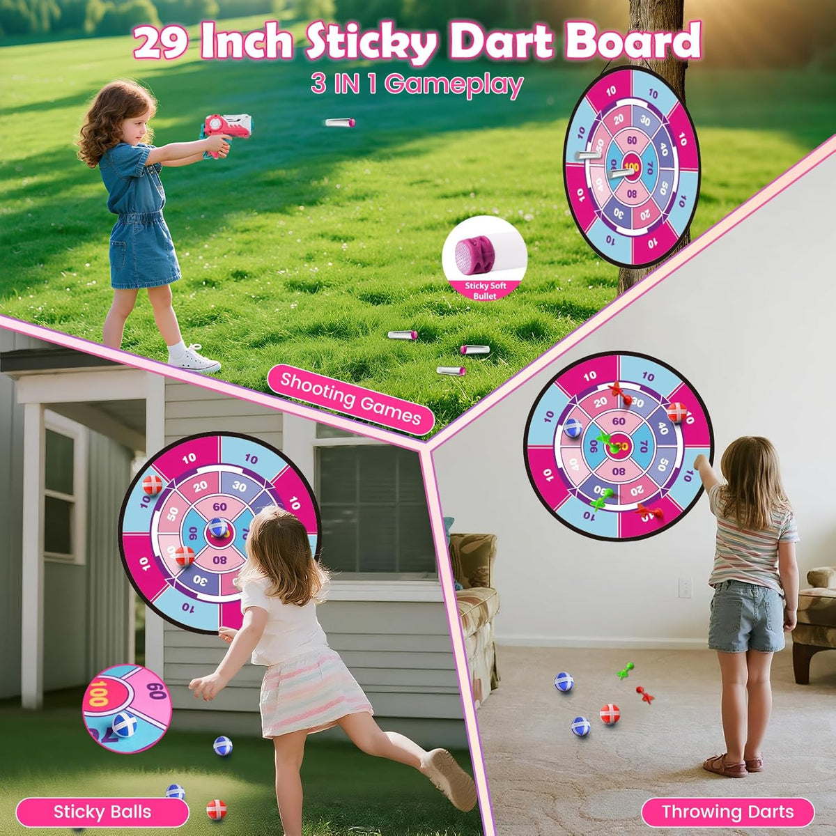 VATOS Bow and Arrow Toy Set - 4-in-1 Archery & Dart Game with LED Light, 20 Suction Cup Arrows & Mermaid Target | Indoor/Outdoor Gift for Kids Ages 5-12