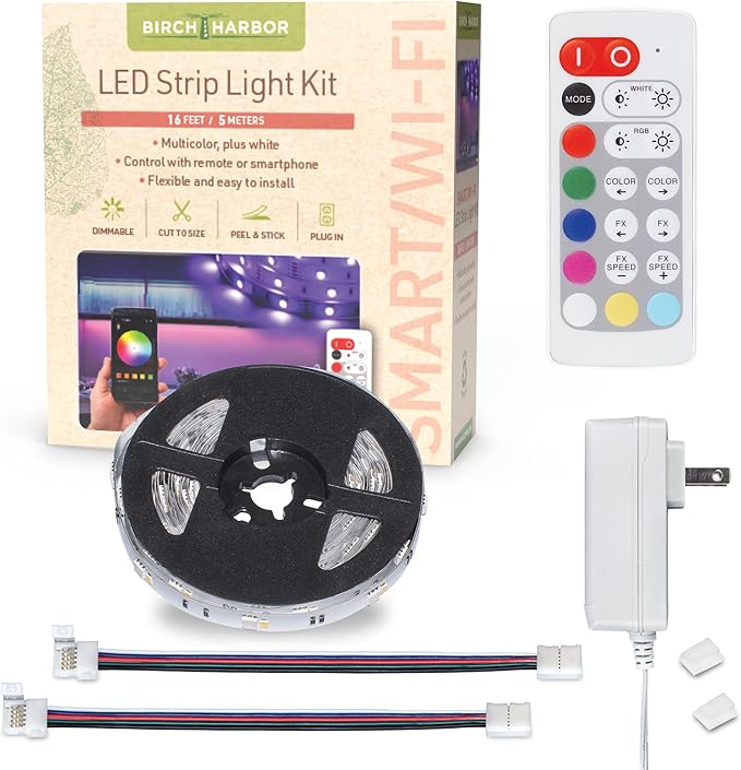 Multicolor RGBW Smart LED Strip Light Kit, 16ft with Remote 351123