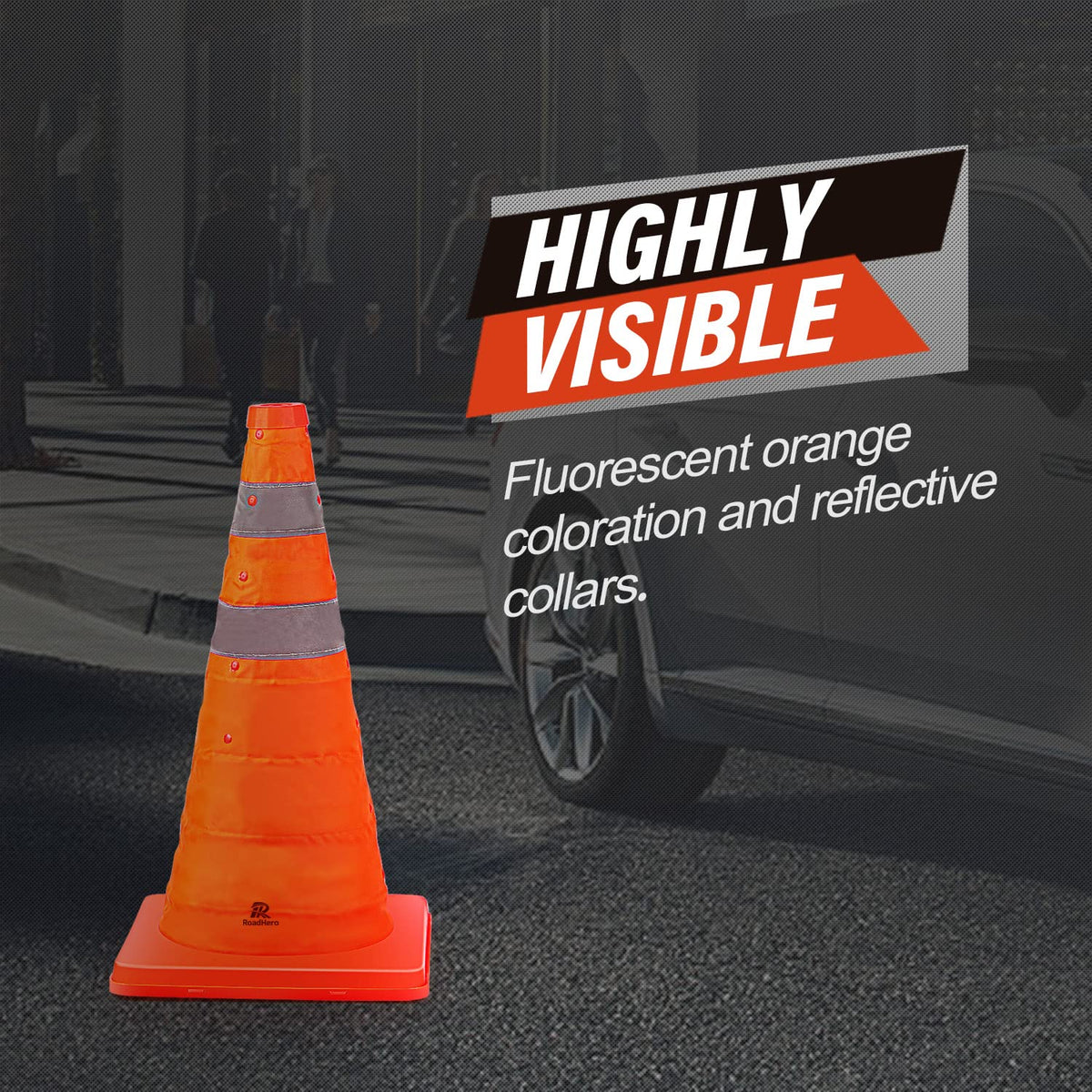 RoadHero Traffic Cones - 18 Inch Collapsible Orange Cones with Reflective Collar | 8 Pack for Safety & Training