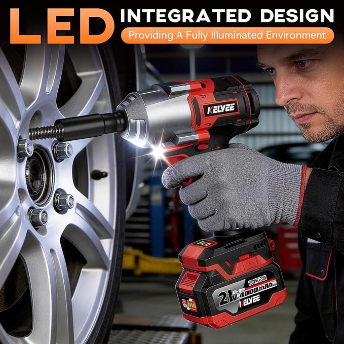 996Ft-lbs (1350N.m) Impact Wrench, 1/2" Cordless Impact Driver, 21V Brushless Impact Gun, High Torque Impact Wrench with 2x4.0Ah Battery, Power Motor Variable Speeds for Car/Pickup Truck/Mower