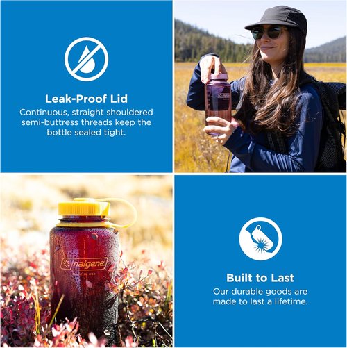 Nalgene 32 oz Wide Mouth Water Bottle - BPA-Free, Durable, Leak-Proof Design for Hiking & Travel