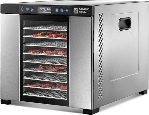 Magic Mill Food Dehydrator Machine - 11 Stainless Steel Trays with Adjustable Timer & Temperature Control | Ideal for Jerky, Herbs, Meat, Fruits & Vegetables