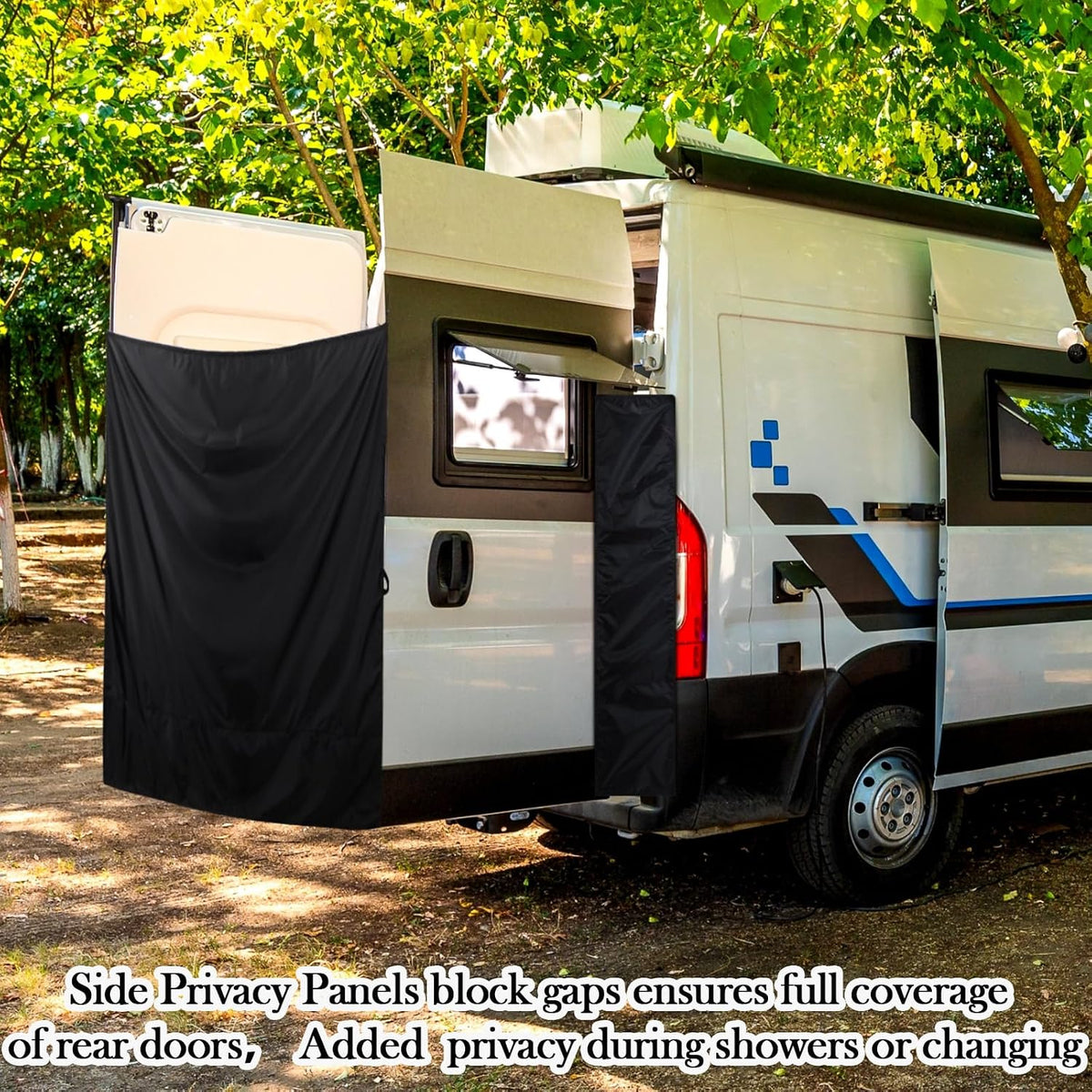 Fanfanwin 7x6 ft Black Large Van Curtains Car Rear Door Shower Privacy Curtains with 2 Side Privacy Panels and Magnetic Hooks Adjustable Outdoor Shower Double Layer Changing Car Truck Travelling