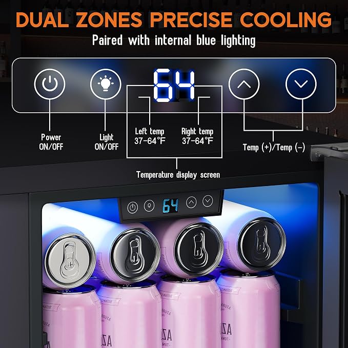 Albott 30 Inch Wine and Beverage Refrigerator, Dual Zone Wine Cooler | 37–64℉ Digital Temperature Control, Built-in or Freestanding Design, Holds 33 Bottles & 100 Cans Beer, Soda, Champagne