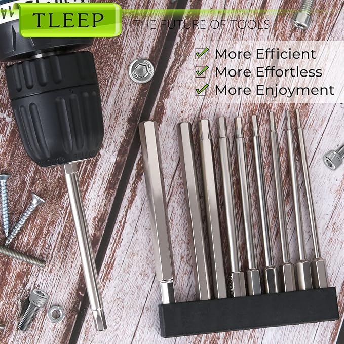 20 x 1/4 Inch Hex Head Allen Wrench Drill Bits 100MM Long, SAE 5/16” to 5/64” & Metric 12mm to 1.5mm, S2 Steel Magnetic Tips Screwdriver Socket Bit Set for Ikea Type Furniture, Silver
