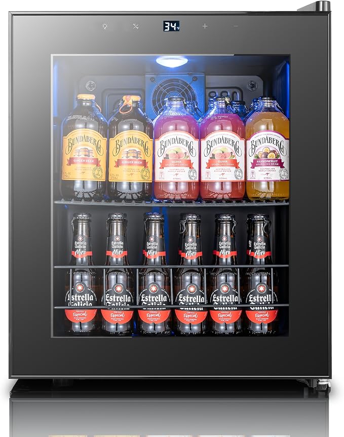 Yeego Beverage Refrigerator Drink Cooler, 65 Cans Mini Fridge Glass Door | Soda Wine Beer Cooler, 34°F To 54°F Temperature Control, for Home Office Bar, Countertop, Black