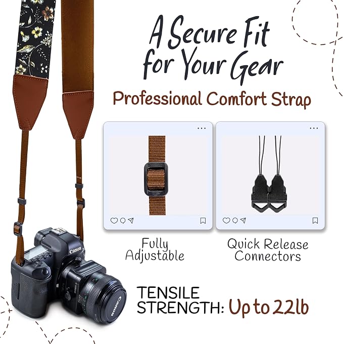 Art Tribute Camera Strap, Vintage Embroidered Neck Shoulder & Crossbody Camera