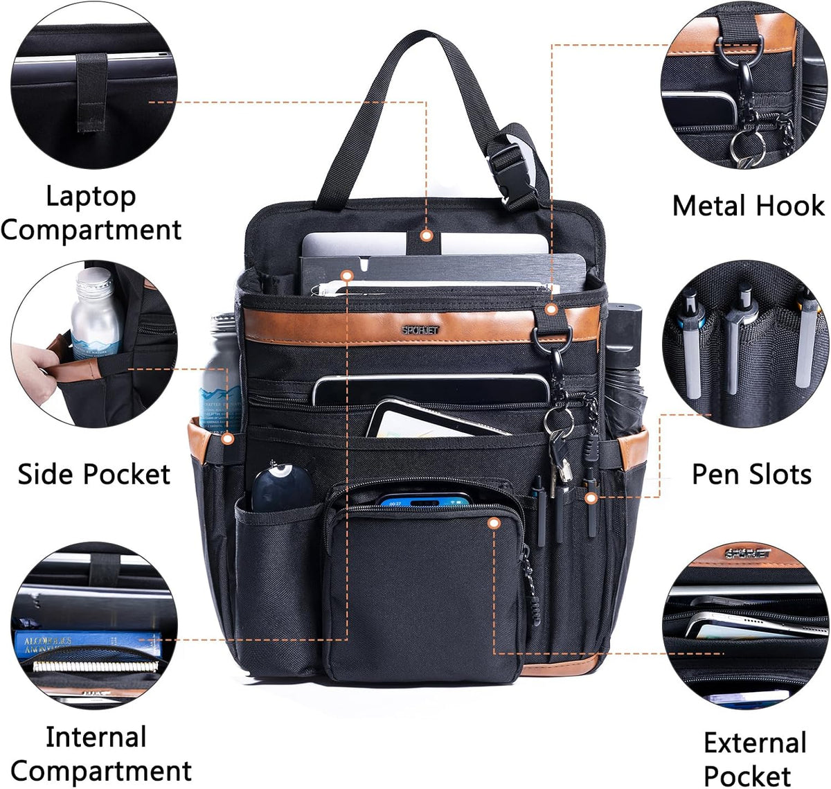 Car Seat Organizer with Laptop Compartment (Fits 15.6"), Front & Backseat Passenger Organizer with Adjustable Strap, Multiple Pockets, Portable Office Bag, Water-Resistant 1200D Polyester