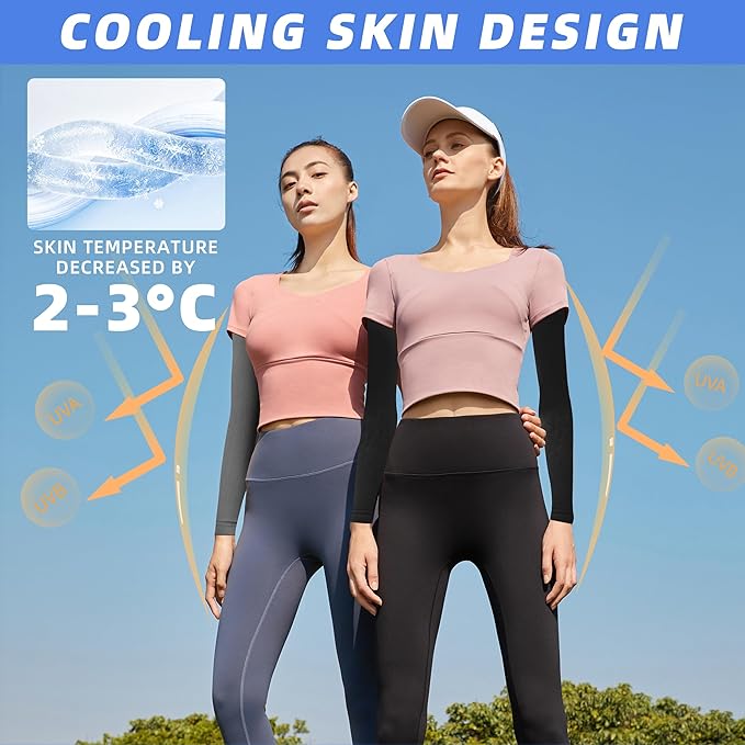BHYTAKI UV Sun Protection Arm Sleeves, UPF 50 Sports Cooling Arm Compression Sleeves for Men Women Teenager