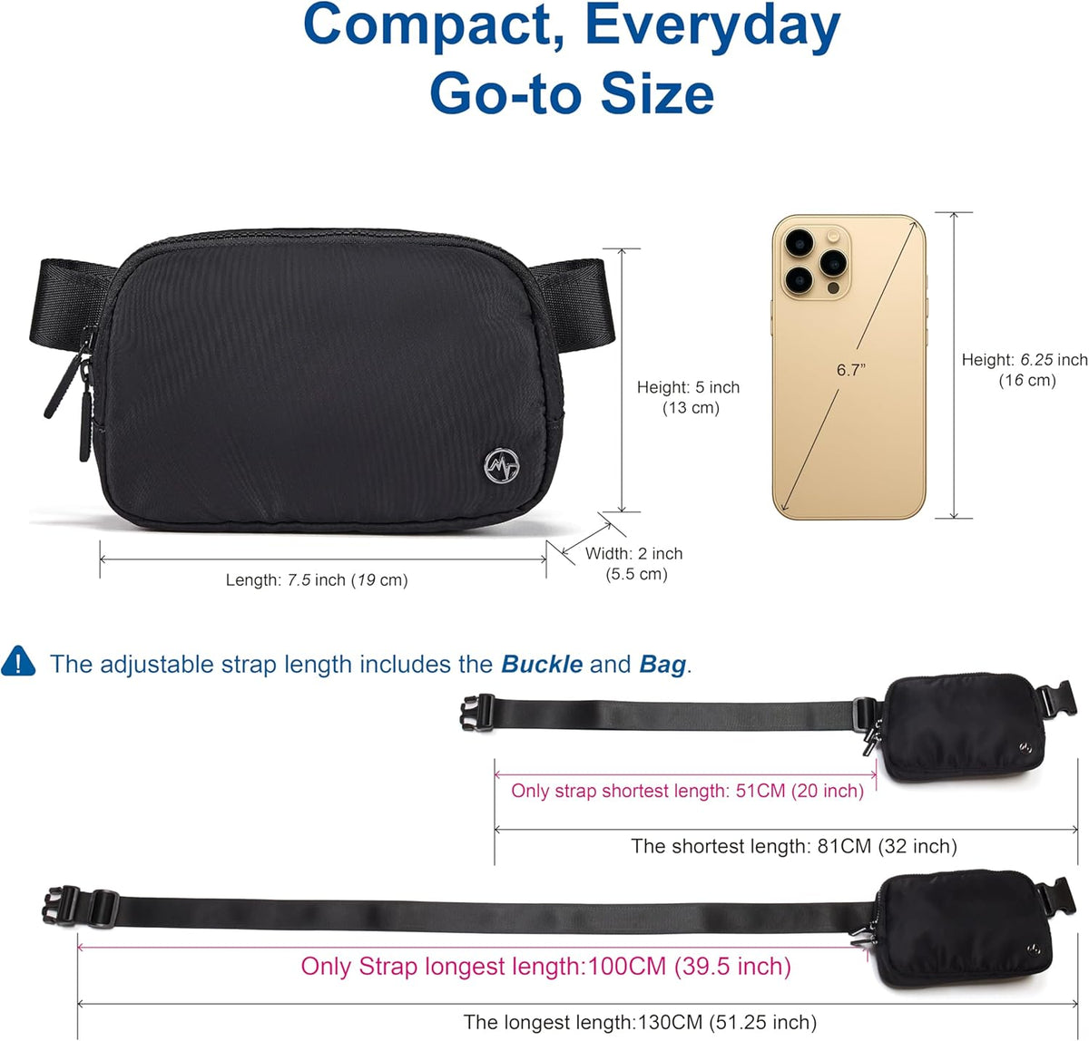 Pander Fanny Pack - Water-Repellent Nylon Belt Bag for Women | Adjustable Strap, Black
