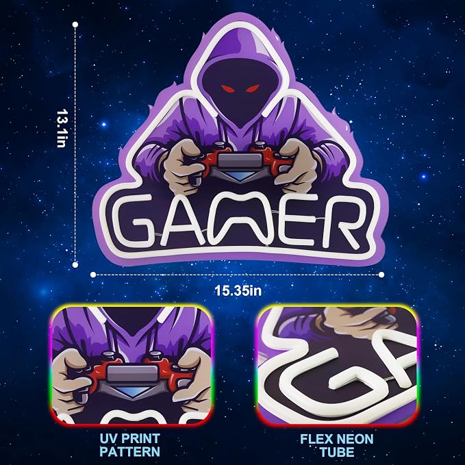 Kavaas Gamer Neon Sign, UV Printed Gaming Neon Sign