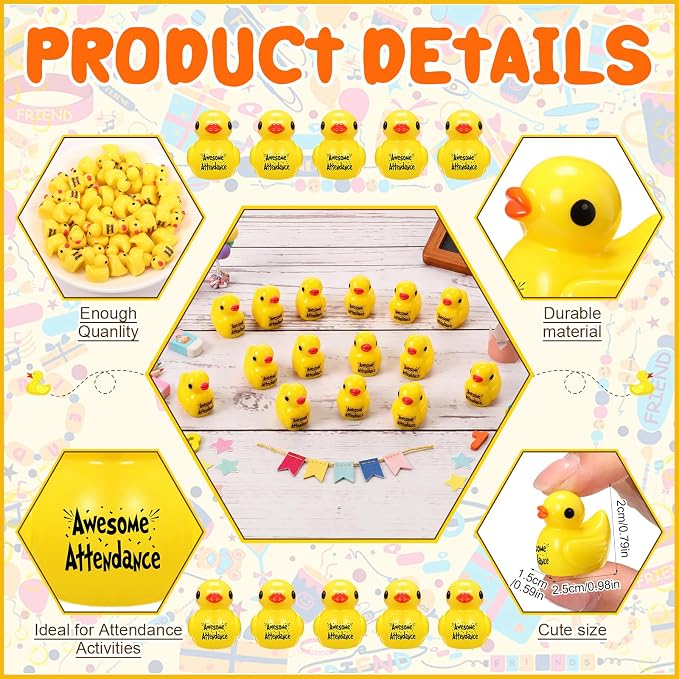 Skylety 50 Pcs Awesome Attendance Resin Duck, Perfect Attendance Awards