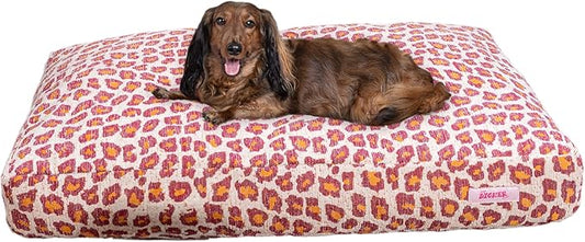 DBD3001F-XL Mabel 49.5" x 31.5" Designer Modern Ultra Soft Reversible Plush Rectangular Pet Bed with Washable Cover, Raspberry Leopard