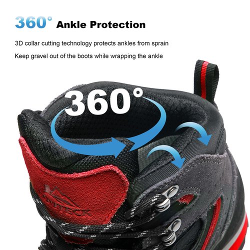 LOUTECK Men's Hiking Boots – Durable and Comfortable Men's Climbing Boots for Rugged Outdoor Adventures, Perfect for Hiking, and Climbing (Black Red, Adult, Men, 11, Numeric, US Footwear Size System, Wide)