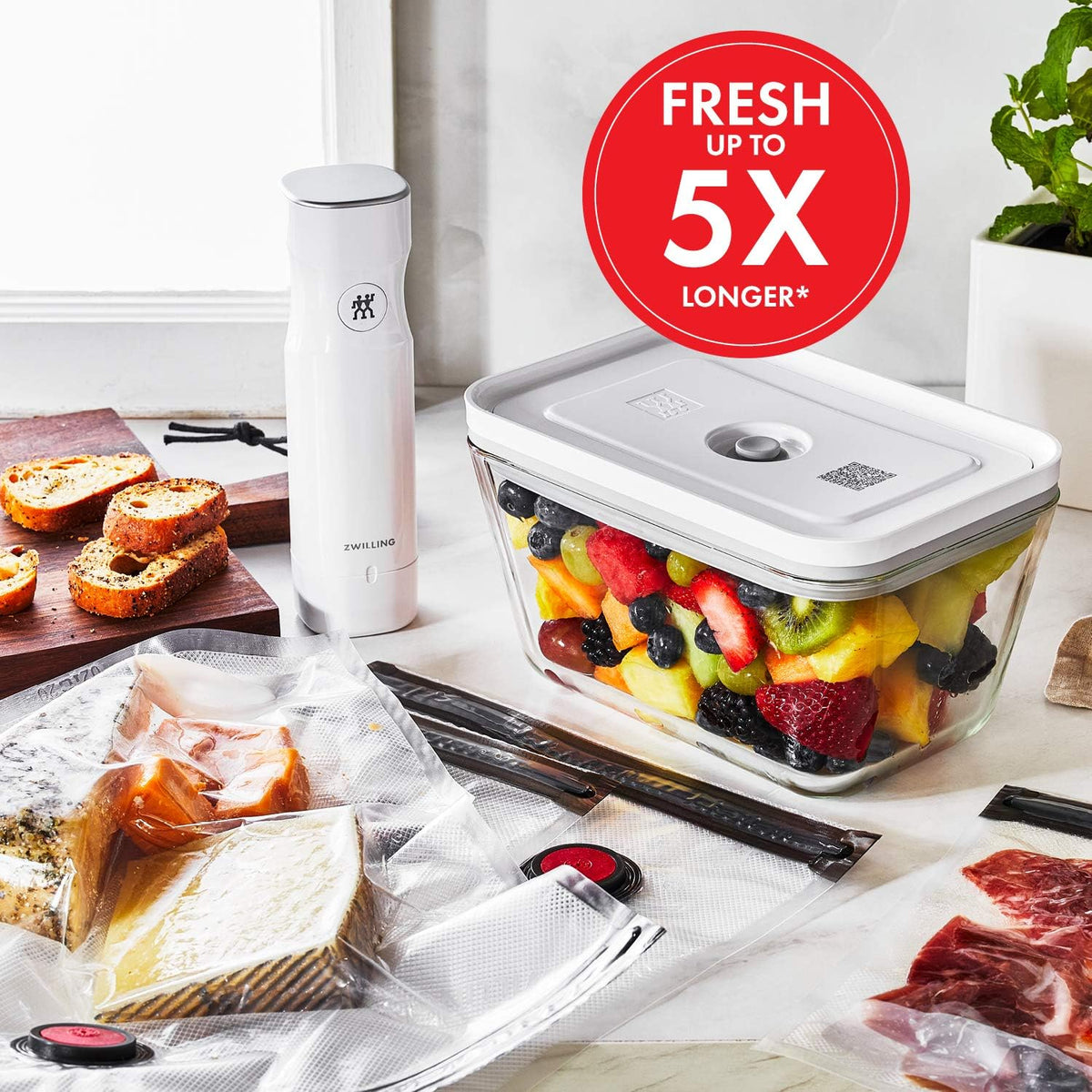 ZWILLING Fresh & Save Vacuum Sealer Machine - Airtight Glass Food Storage Containers & Sous Vide Bags