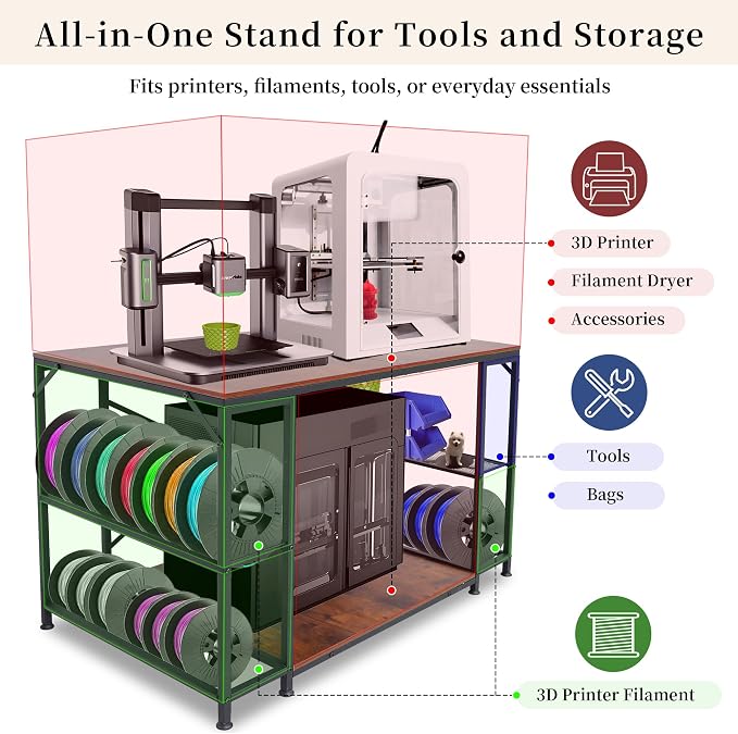 Upgraded 3D Printer Stand, Large 3D Printer Filament Storage Rack