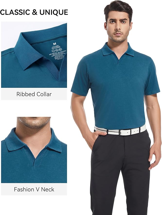 Esabel.C Jacquard Golf Shirts for Men Moisture Wicking Short Sleeve Performance Dry Fit Active Mens Polo Shirts