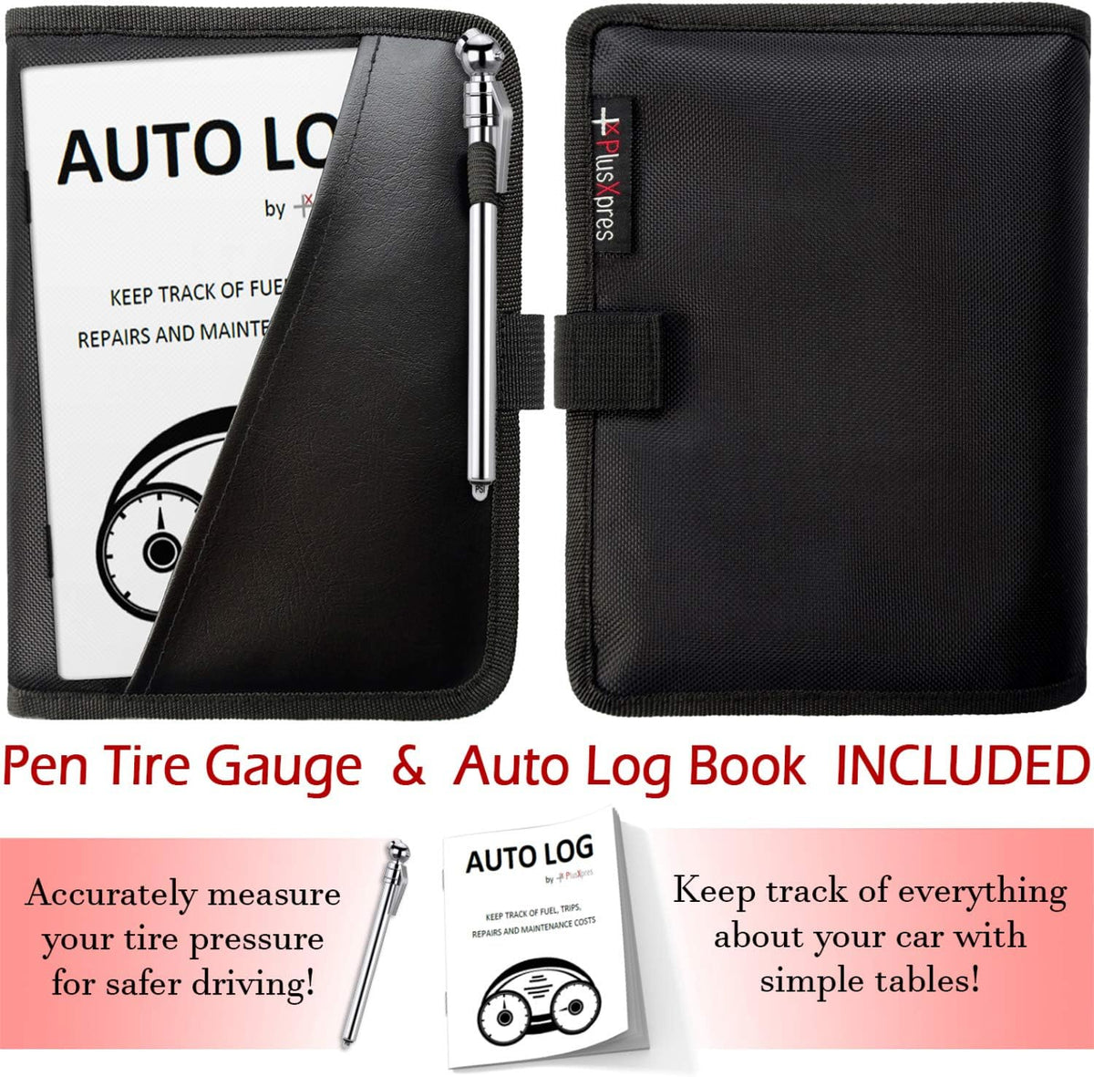 PlusXpres Glove Box Compartment Organizer - Car Document Holder - Black | Owner Manual Case Pouch, Vehicle Storage Wallet for Registration and Insurance Card, Auto Paperwork Holder, Log Book included