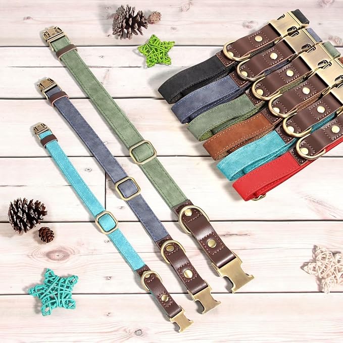 Didog Soft PU Leather Dog Collars for Small Dogs,Classic Adjustable Dog Collars with Quick Release Metal Buckle,Easy Clean and Comfortable with Nylon Lining,Reddish Brown,S Neck 11-15"