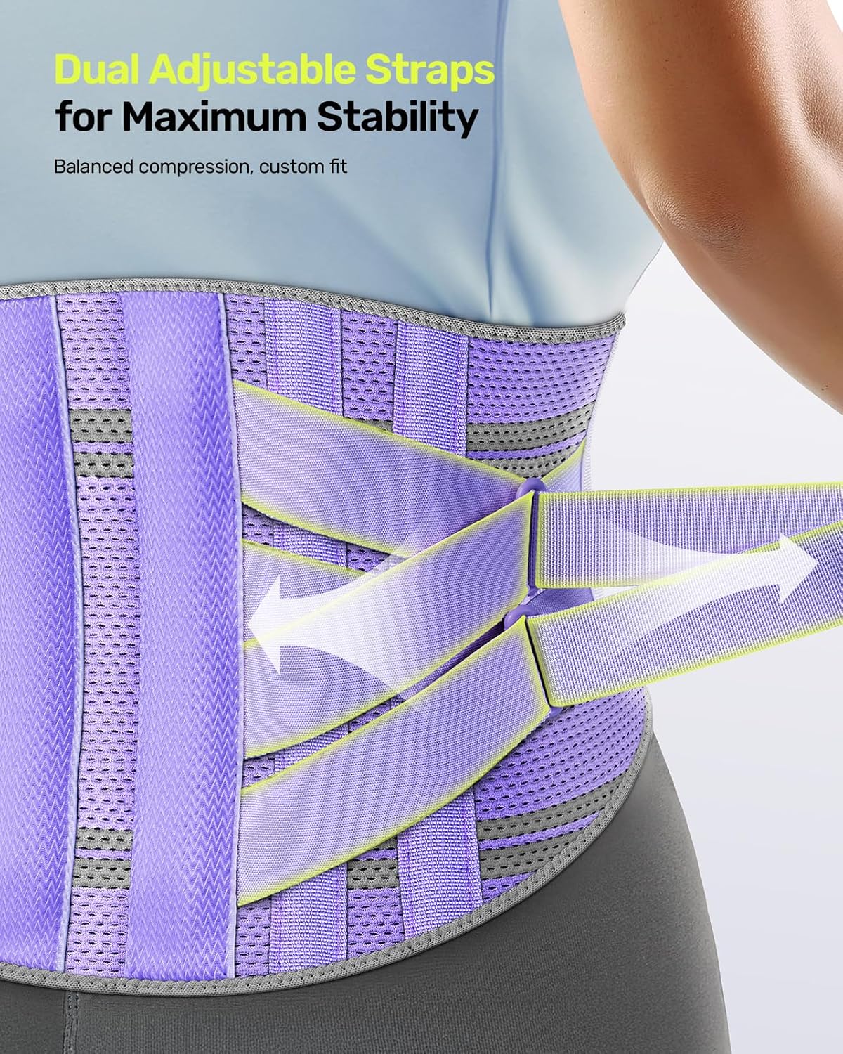 Rakiie Back Brace - Ergonomic Lumbar Support for Lower Back Pain Relief | Breathable Mesh, Purple M (Waist: 32.3"-39.8")
