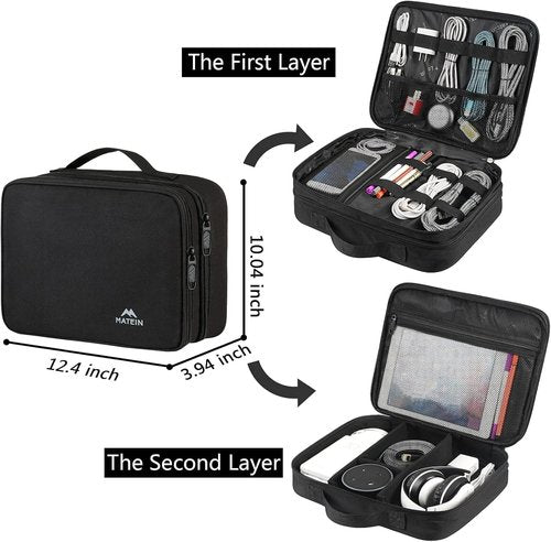 MATEIN Cable Organizer Bag - Large Travel Storage Case for Electronics | Fits Tablets Up to 12.9" - Black