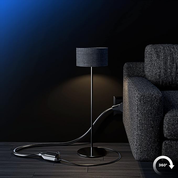 Maximm Extension Cord 4 Feet – 360° Rotating Flat Plug, 3-Prong Grounded Power Cable – UL Certified, 13A 125V, Heavy Duty 14AWG Wire – Ideal for Tight Spaces Behind Furniture – Black