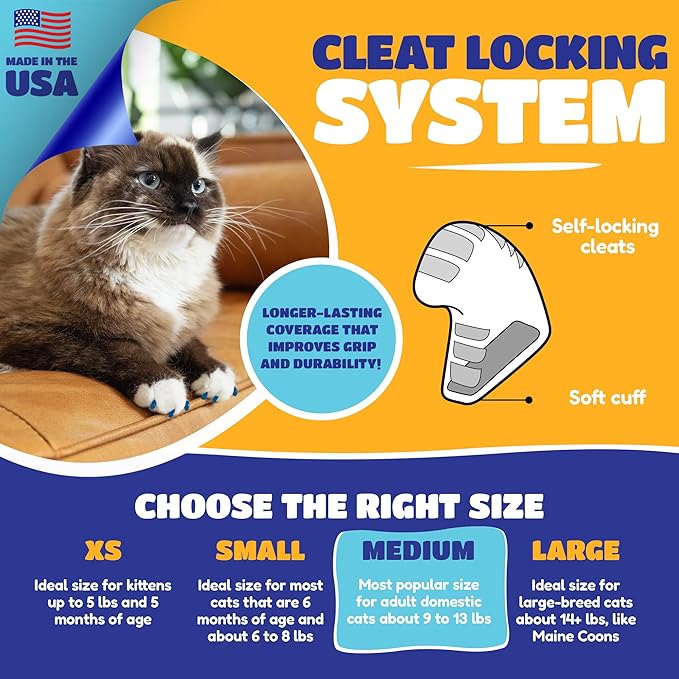 Soft Claws Cat Nail Caps for Medium Cats – (40 Caps, Green & Gold) - Made in USA - Veterinarian-Developed | Protects Furniture & Skin - Easy to Apply, Long-Lasting Anti-Scratch Soft Cat Claw Covers