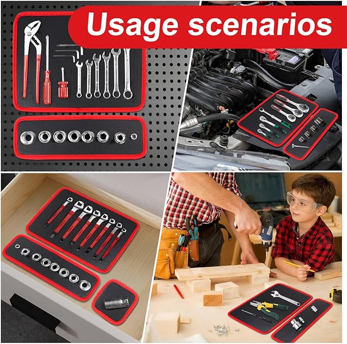 3-Piece Magnetic Tool Mat Set Heavy-Duty Magnetic Parts Holder with Durable PVC Surface 3 Sizes of Non-Slip Tool Trays for Organizing Wrenches Screws Bolts Nuts in Garages Workshops and Auto Repairs