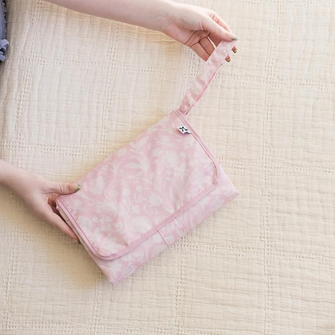 Tiny Twinkle Portable Diaper Changing Pad | Waterproof, Wipeable & Compact Baby Changing Pad for Travel | Smart Wipes Pocket & Organized Storage| Newborn Shower Gift (Toile)