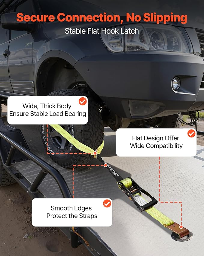 VEVOR Wheel Chock Tie-Down Kit, Tire-Style Motorcycle Tie-Down System, Car Kit with Flat Hook, Break Strength 10009 lbs & Working Load 3333 lbs Trailer Strap for ATVs, SUVs, Trailers