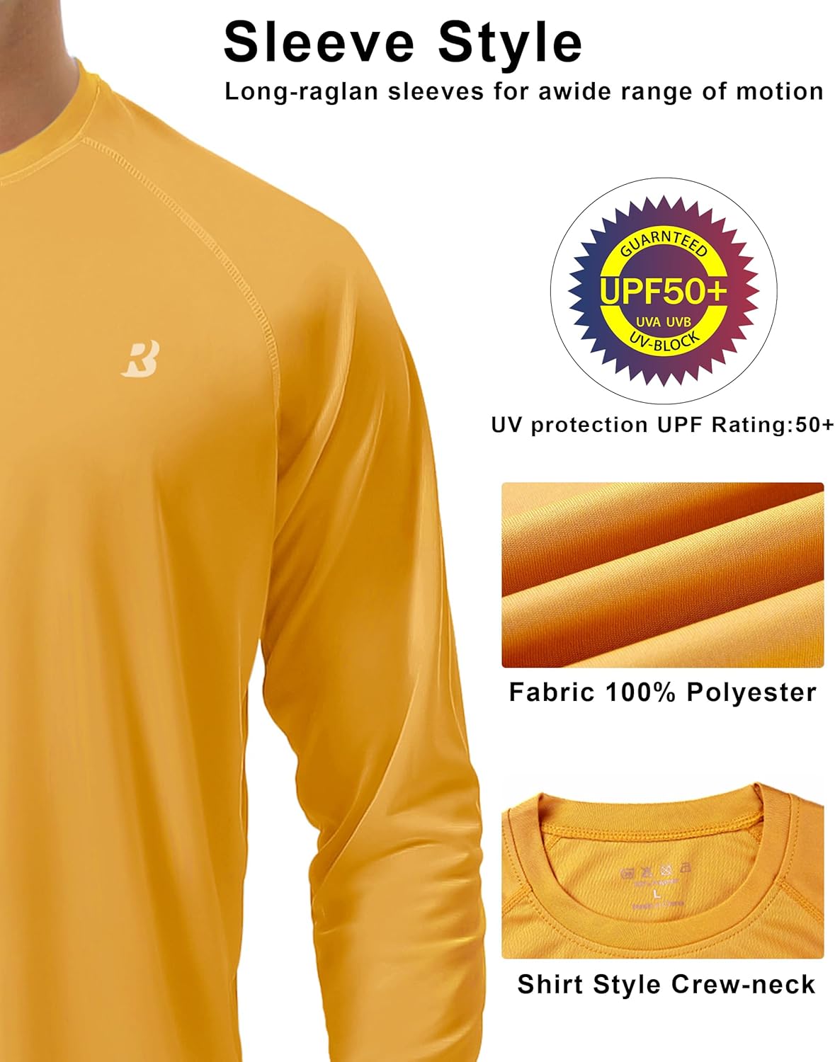 Roadbox Men's UV Sun Protection Shirt - UPF 50+ Long Sleeve Rash Guard for Fishing, Hiking, Swimming