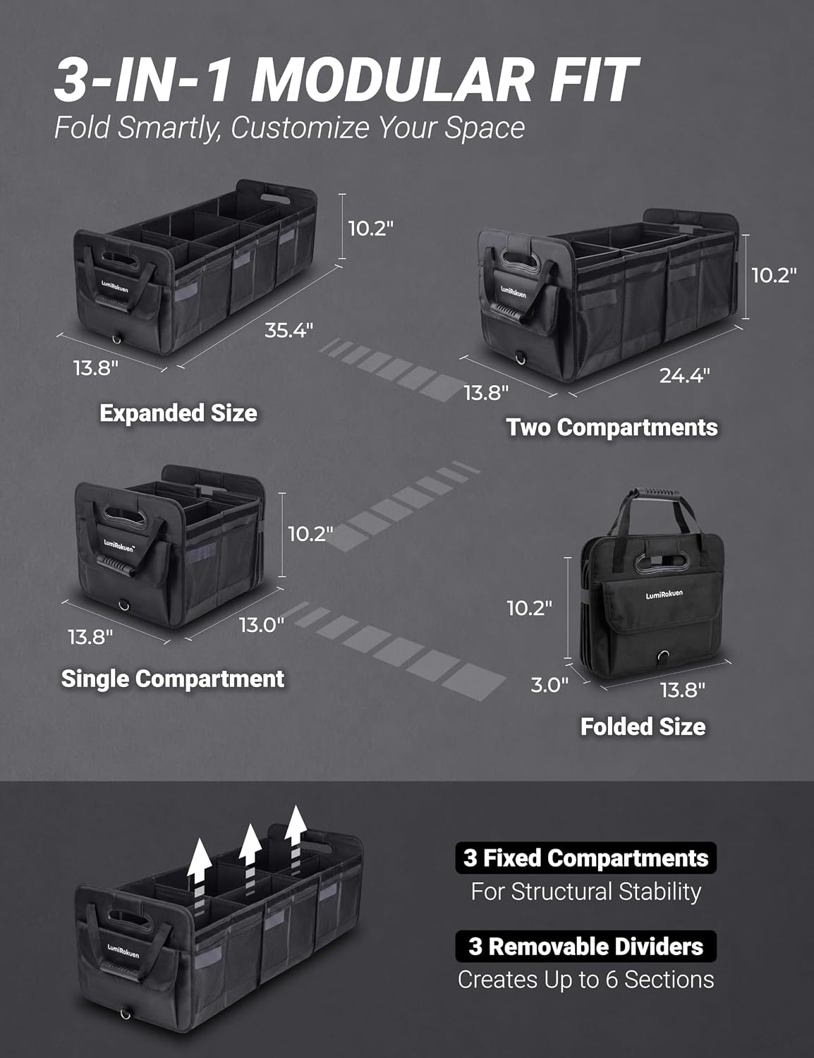 Heavy Duty Trunk Organizer with Lid for Car & SUV (XL, Black)