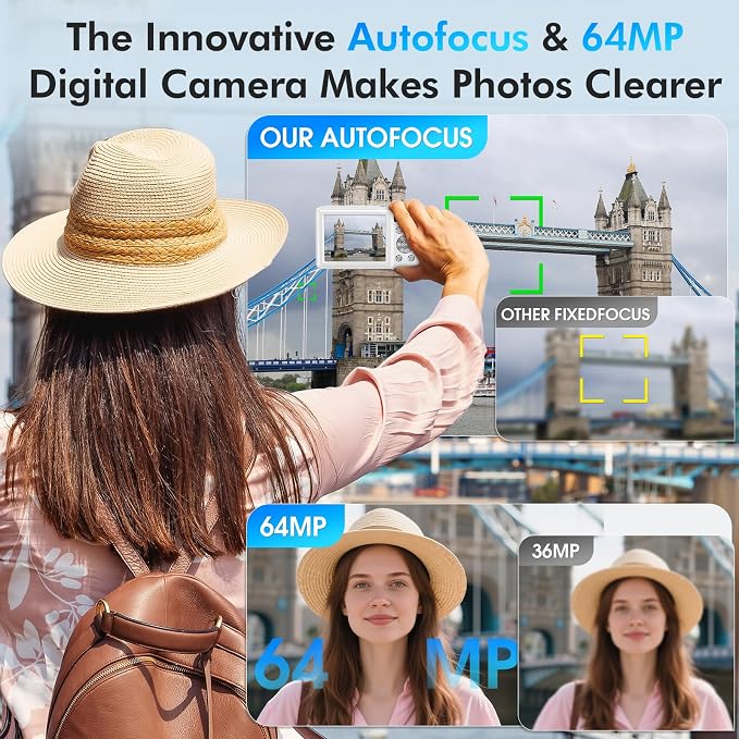 4K Digital Camera, 64MP Autofocus Vlogging Camera