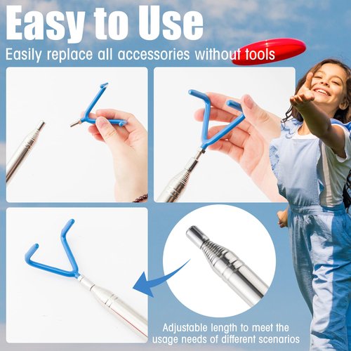 ARefugen Disc Golf Retriever Pole with Hook - 10 Ft Extendable Disc Golf Pole Durable Stainless Steel Frame Accessories to Retrieve Grabber Tool in Water, Trees, Bushes