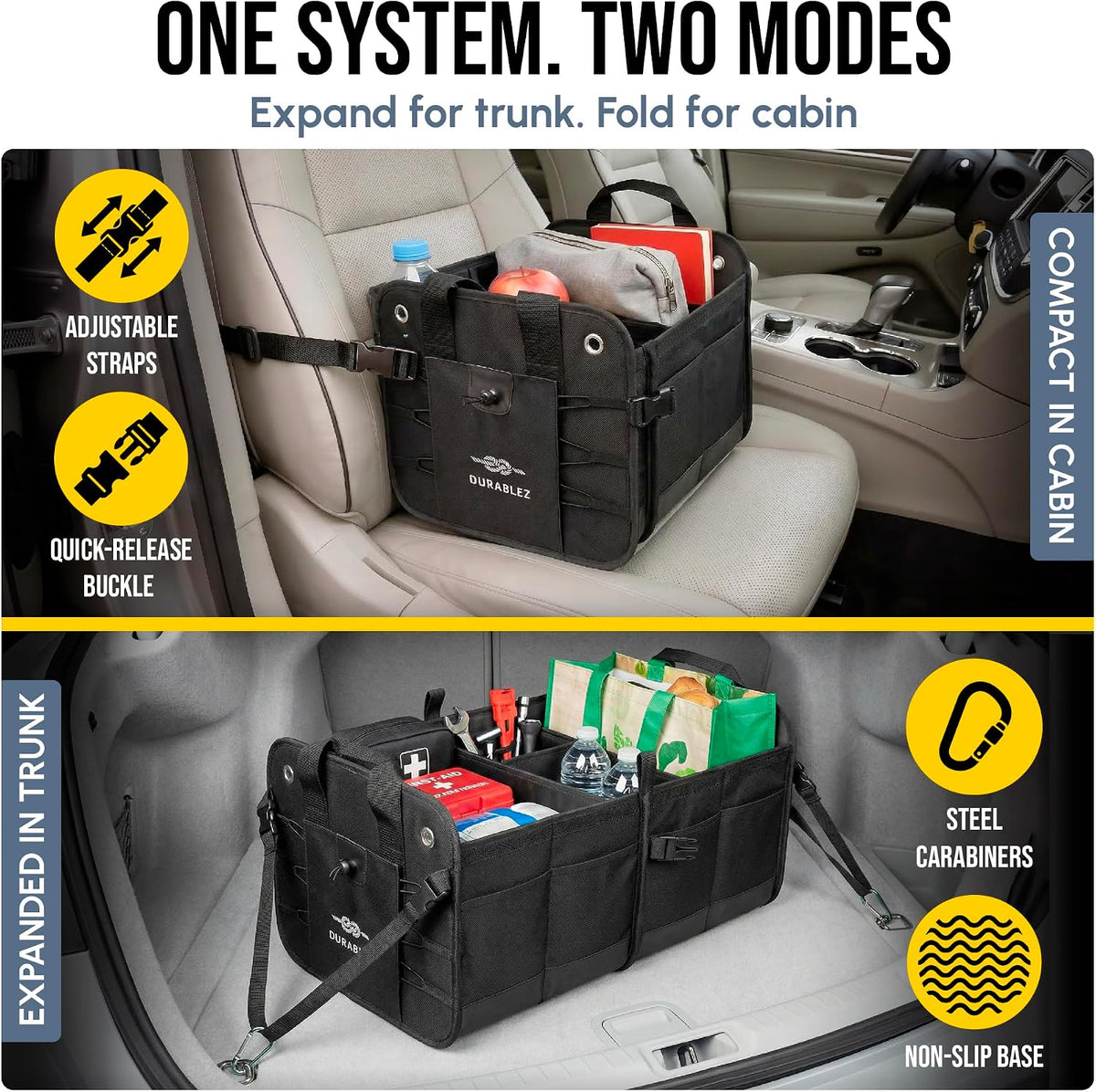 Car Trunk Organizer for SUV, Truck, Sedan, Minivan, and Van, Black