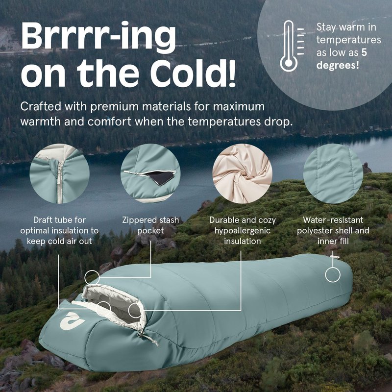 Retrospec Dream 5 Mummy Sleeping Bag - Insulated Cold Weather, Water-Resistant, Adjustable Adult Sleeping Bag