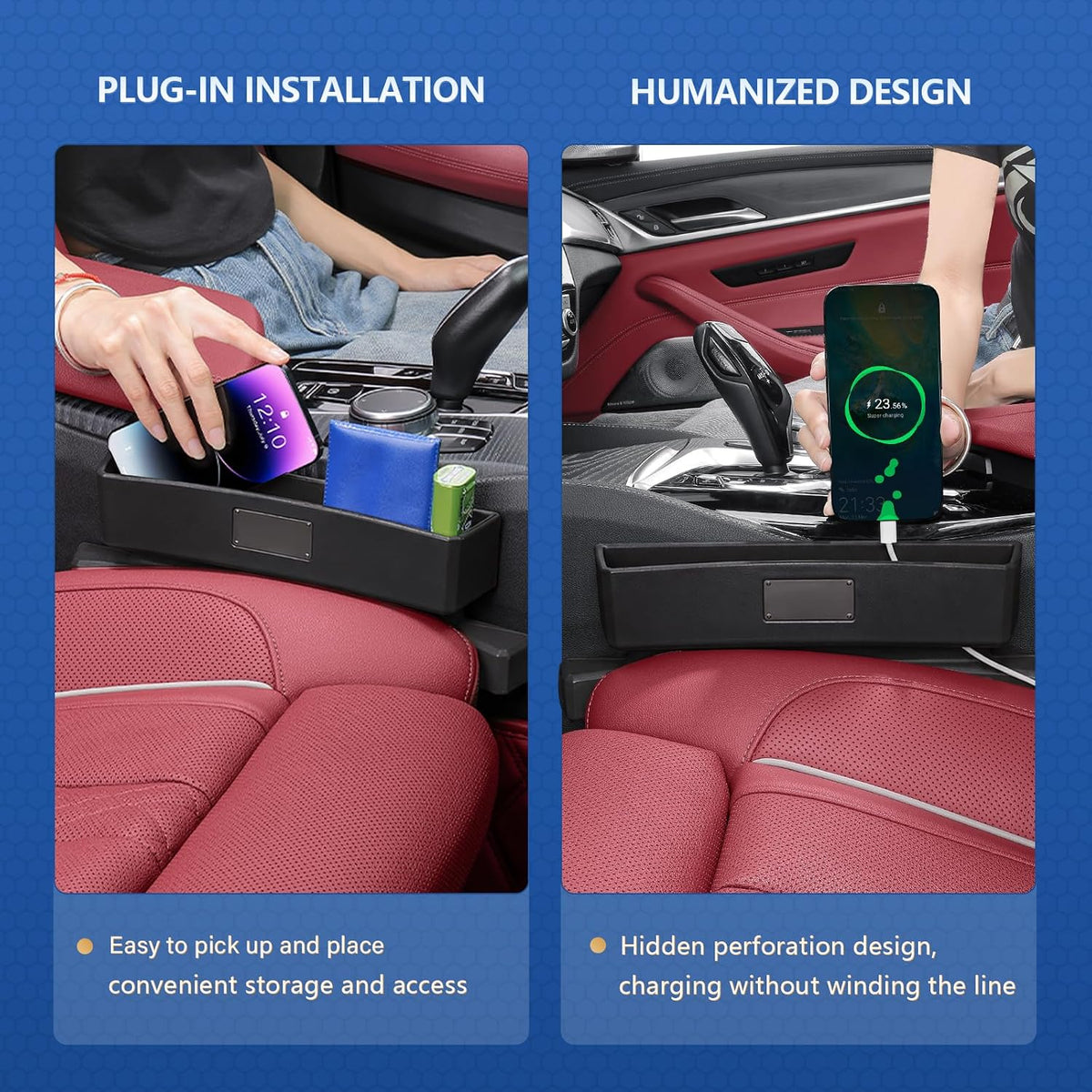 Car Seat Gap Filler Organizer，Premium PU Seat Gap Filler Organizer with Storage，Car Gap Seat Filler Fit for Car SUV Truck Between Seat and Console