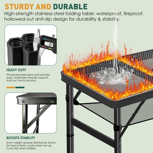 DeeprBetter Folding Camping Table, 3ft Camping Table Aluminum Folding Table with 3 Adjustable Height Max 27.5 Inch Picnic Table Portable Table for Outdoor Backyard BBQ, Beach