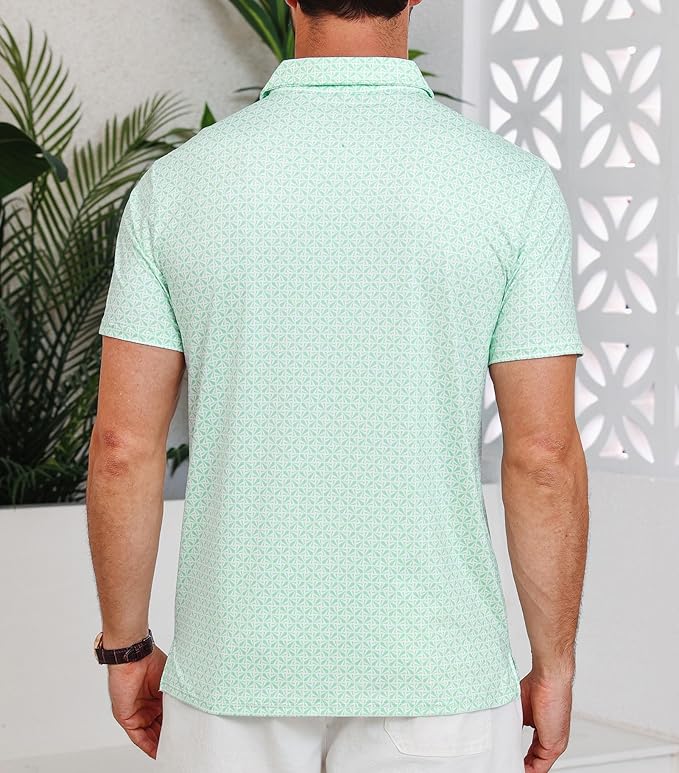 Lexiart Mens Golf Shirt Short Sleeve Dry Fit Print Moisture Wicking Performance Patterns Collared Polo Shirt with Pocket