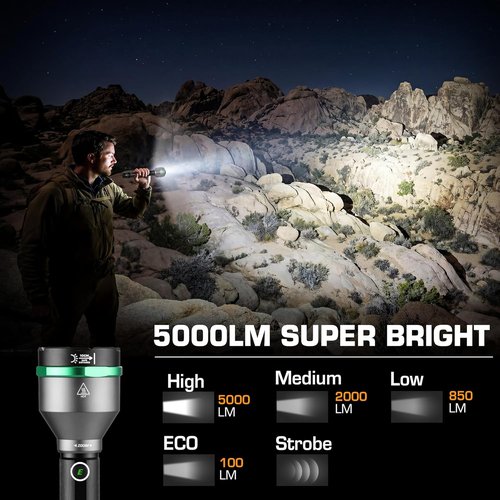 EverBrite 5000 High Lumens Rechargeable Flashlight - 5 Modes Zoomable Tactical LED Spotlight for Hunting, Hiking, and Emergency Use