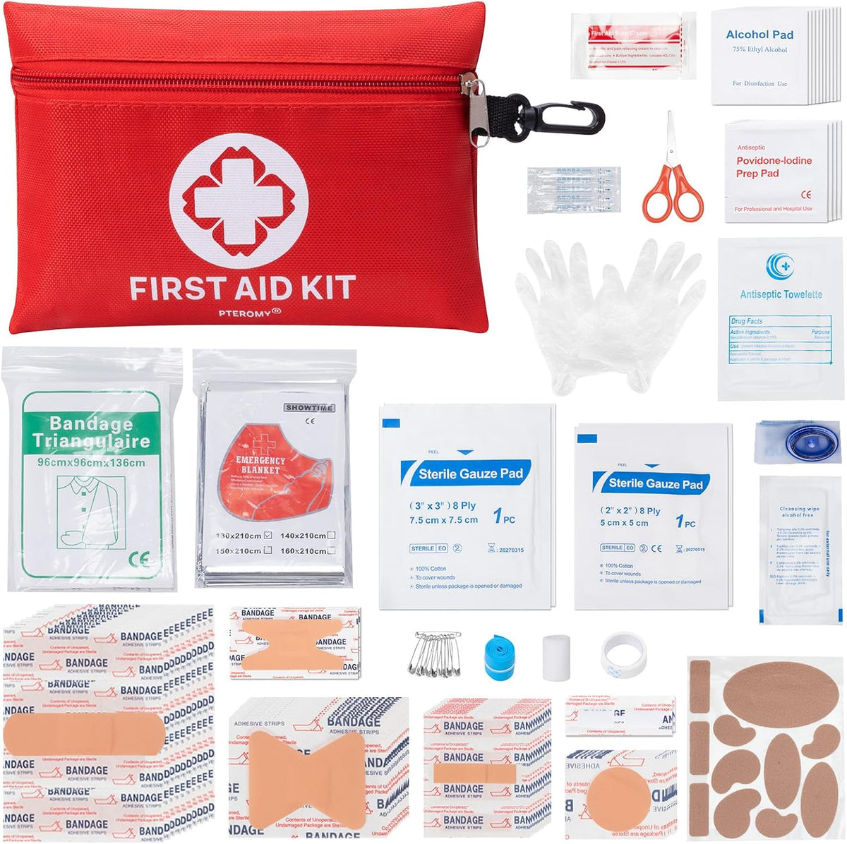PTEROMY 300 Piece First Aid Kit, Portable Small Emergency Kits Compact 1st Aid Kit with Hard Storage Case for Car, Travel, Home, Camping, Outdoor, Hiking