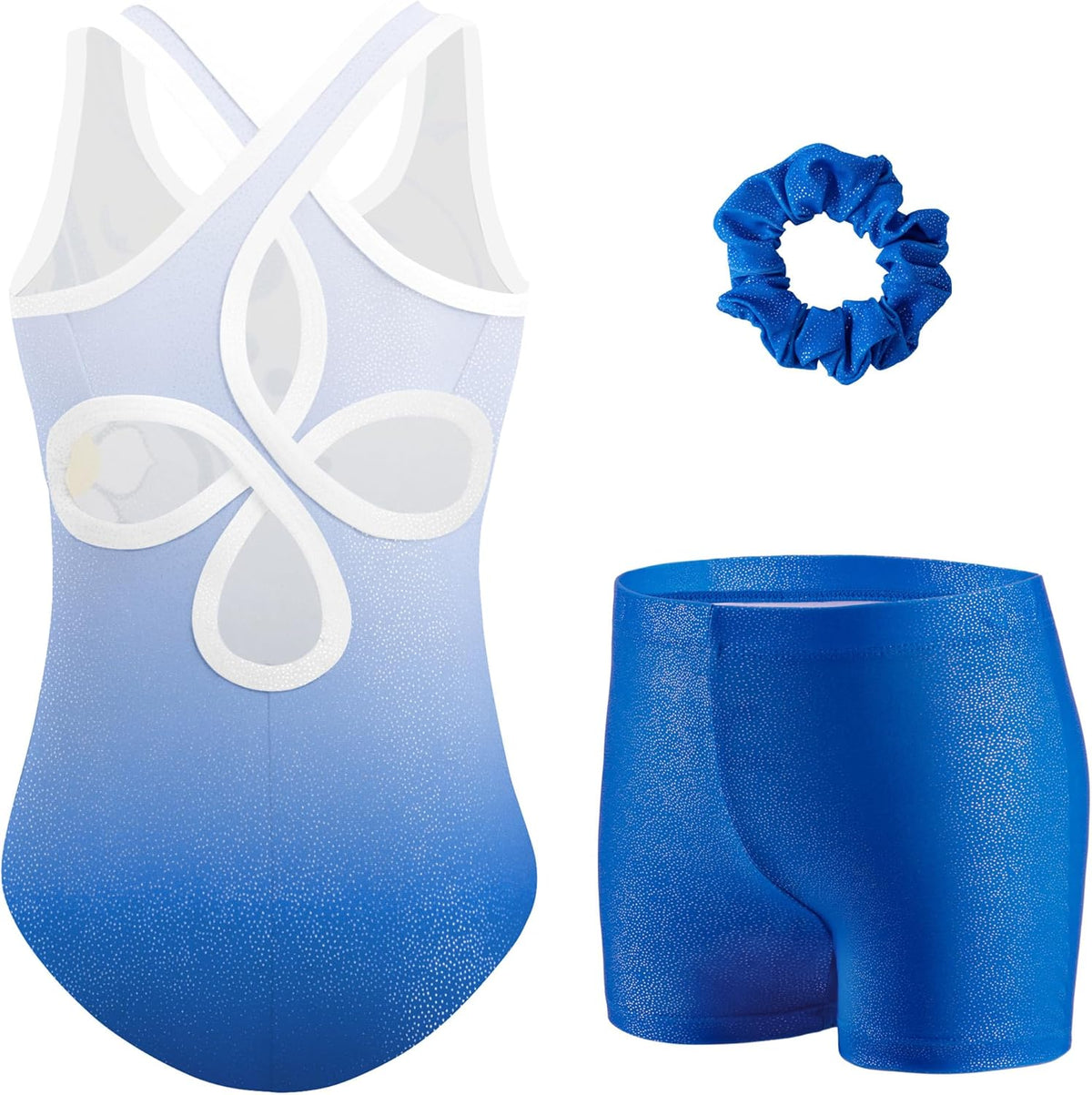 Zaclotre Gymnastics Leotards for Girls - Sparkly Sleeveless Hollow Back Dance Unitard with Shorts