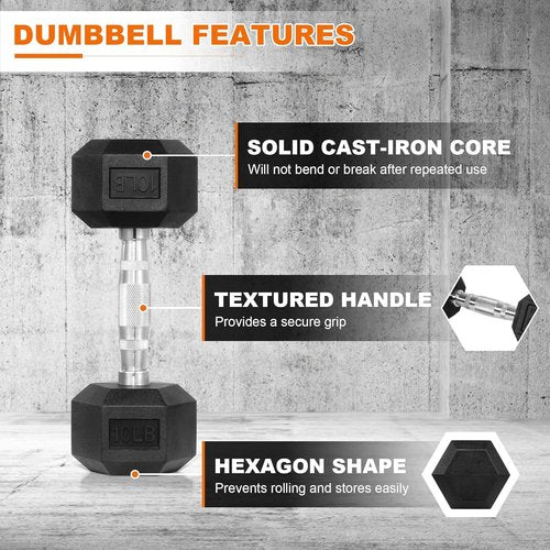 BalanceFrom Rubber Encased Hex Dumbbells - Durable Weight Options in Pairs or Singles