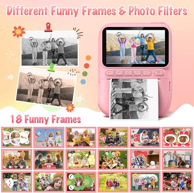 Instant Print Camera for Kids, 3.0" HD 32MP Kids Camera 1080P