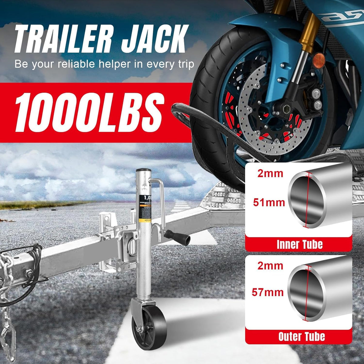 Road DAWG Trailer Jack - Heavy Duty Swivel Design | 1000lbs Capacity, 10" Lift, Bolt-On for RVs & Boats