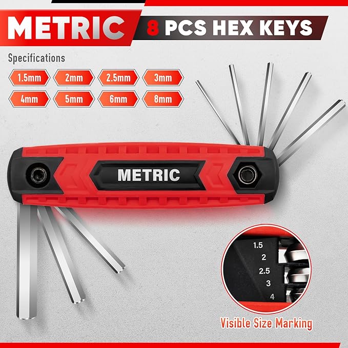 DIYSELF 2 Pack Allen Wrenches Sets 17-Piece Allen Key Set for Bike Archery Home Repair, Metric & SAE, Folding Hex Key Set for Door, Garbage Disposal, Allen Key Tool for Electricians Men Dad Husband