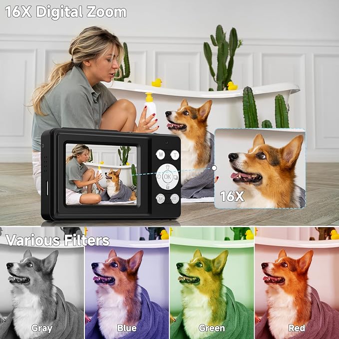Digital Camera, 56MP 2.7K Dual-Screen Selfie Camera