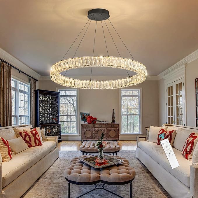 HAIXIANG Modern Crystal Chandelier Dimmable LED Ring Pendant Chandeliers Light